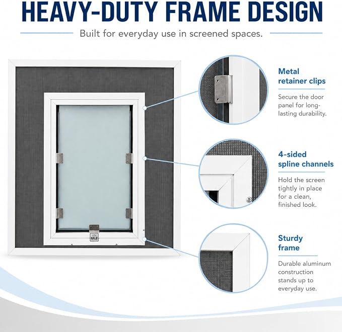 Screen Cat & Dog Doors | Single Flap | Under 1/2" Frame Screen Doors ONLY | Skilled Install Required | Heavy Frame Extruded Aluminum | Steel Reinforced Corners | Fresh Air in, Bugs Out | Hale Pet Door