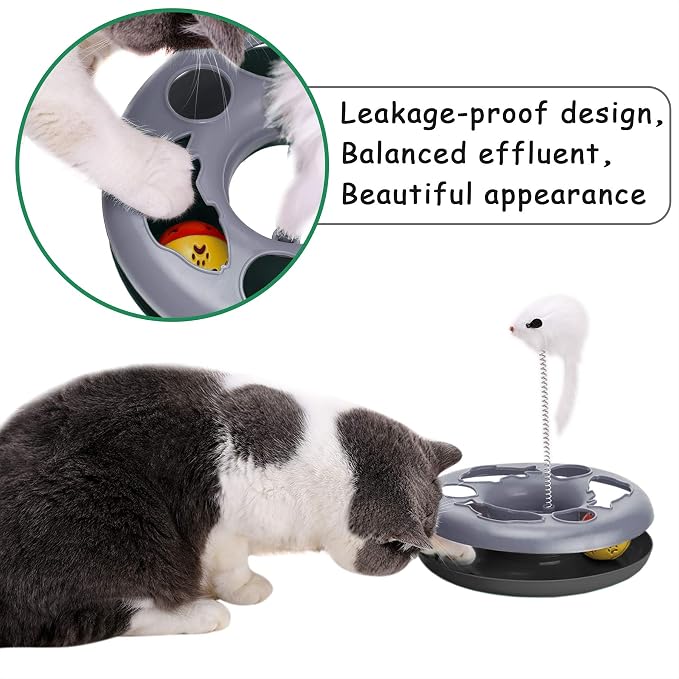 Pawzone Cat Toys, Cat Toys for Indoor Cats,Interactive Kitten Toys Roller Tracks with Catnip Spring Pet Toy with Exercise Balls Teaser Mouse (Soft Grey)