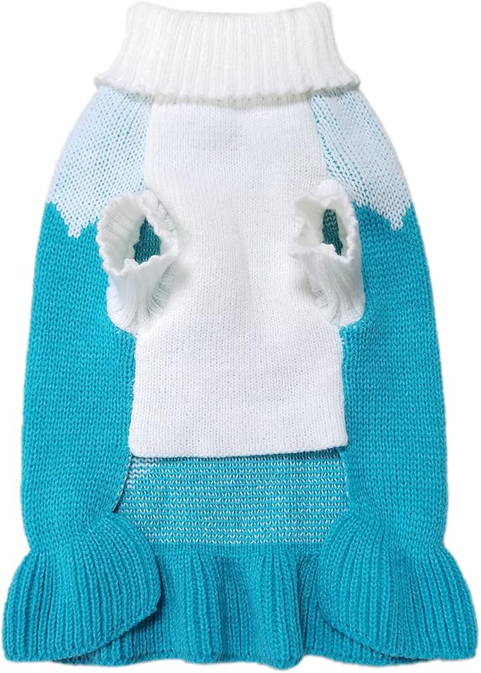CHBORCHICEN Pet Dog Sweaters Classic Knitwear Turtleneck Winter Warm Puppy Clothing Cute Strawberry and Heart Doggie Sweater (L, Dress-Sky Blue)