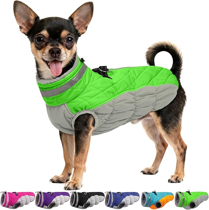 Warm Dog Jackets for Small Dogs, Waterproof Dog Coat with Harness Built in, Zipper Clousure, Fleece Lining for Cold Weather, Small Pet Winter Clothes for Shih Tzu, Yorkshire, Bichon - S