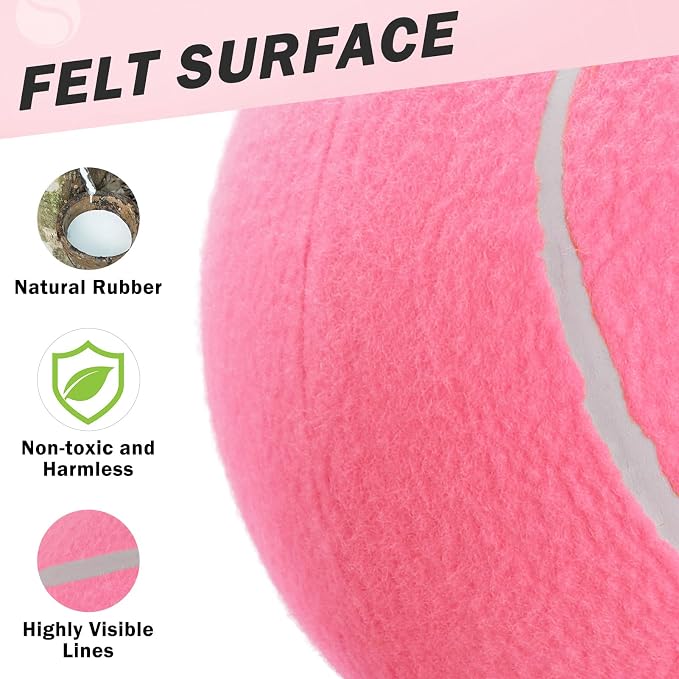 SCENEREAL Giant Tennis Ball for Dogs, 9.5" Inflatable Large Dog Ball for Large Medium Sized Dog, Halloween Dog Toys Birthday Gift, Interactive Puppies Toys for Indoor Outdoor Training Playing, Pink