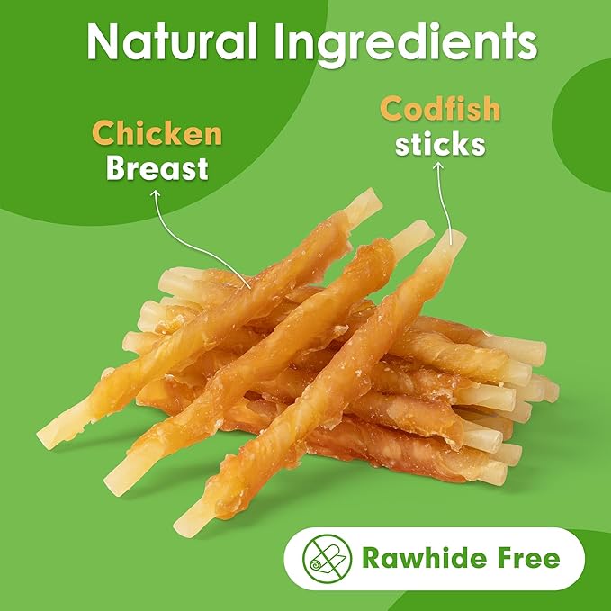 MON2SUN Rawhide Free Dog Treats Chicken Wrapped Cod Sticks for Small Dogs Healthy Training Treats Soft Snacks (8.82 Ounce -Pack of 1)