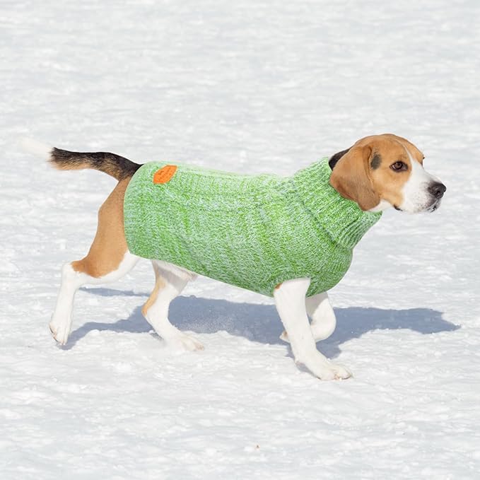 BEAUTYZOO Small Dog Sweater -Turtleneck Pullover Classic Cable Knit Fuzzy Winter Coat Dog Cold Weather Clothes for Small Medium Dogs Puppy Girl Boys,Green M