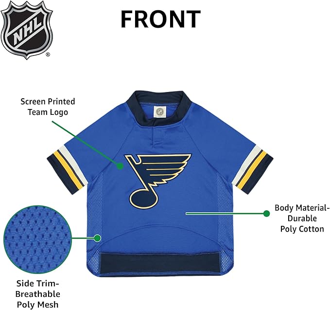 NHL St.Louis Blues Jersey for Dogs & Cats, Small. - Let Your Pet Be A Real NHL Fan!