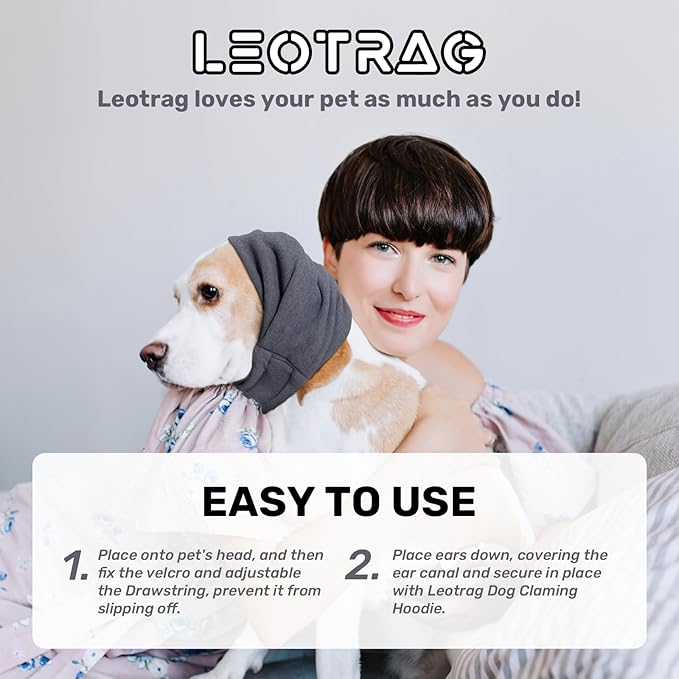 Dog Calming Hoodie, No Shake Ear Wraps for Dogs, Adjustable Dog Ear Muffs for Noise Protection, Ear Wrap Head Cover for Head Warp Anxiety Relief, Hematoma, Grooming and Force Drying