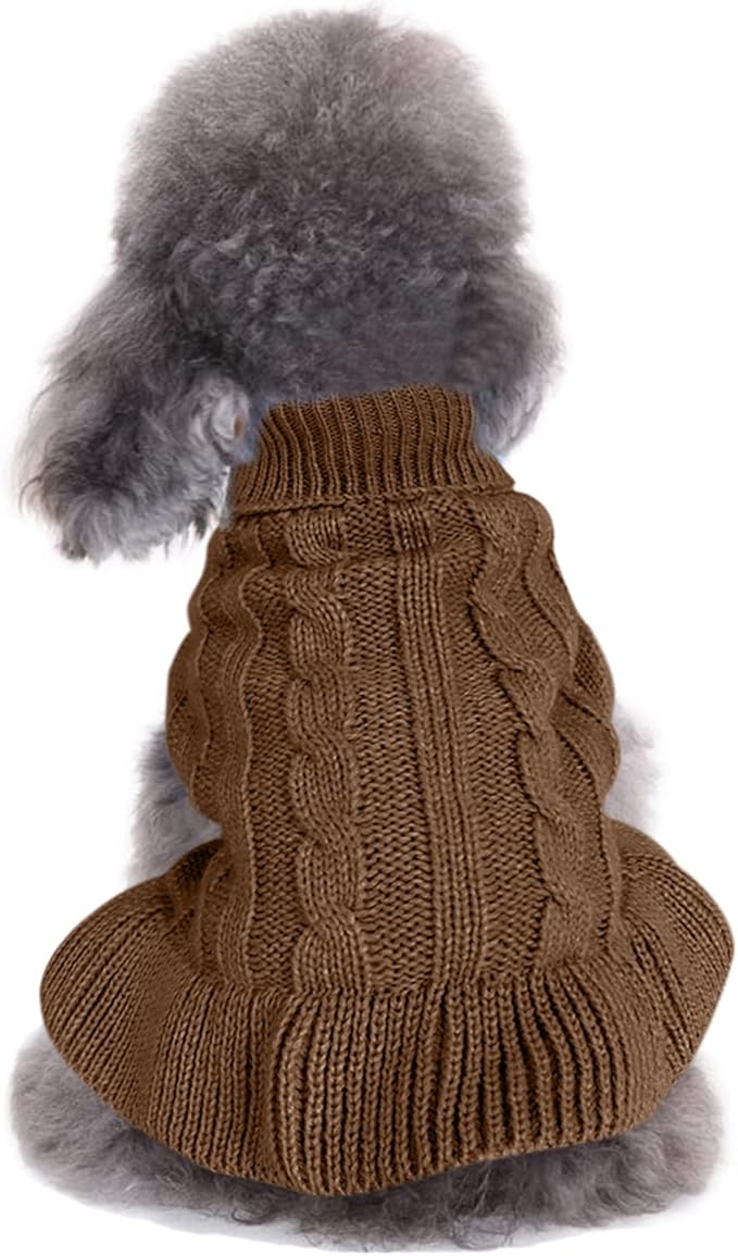 CHBORCHICEN Small Dog Sweaters Knitted Pet Cat Warm Dog Sweatshirt Winter Clothes Kitten Puppy Sweater (L, Dress-Brown)