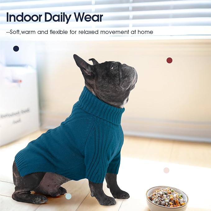 IECOii Dachshund Sweater,Turtleneck Dog Sweater for Small Medium Dogs Girl,Stretchy & Breathable,Warm Knitted Pullover Coat,High Neck Knitwear for Cold Weather Indoor & Outdoor Wear (Peacock Blue,M)