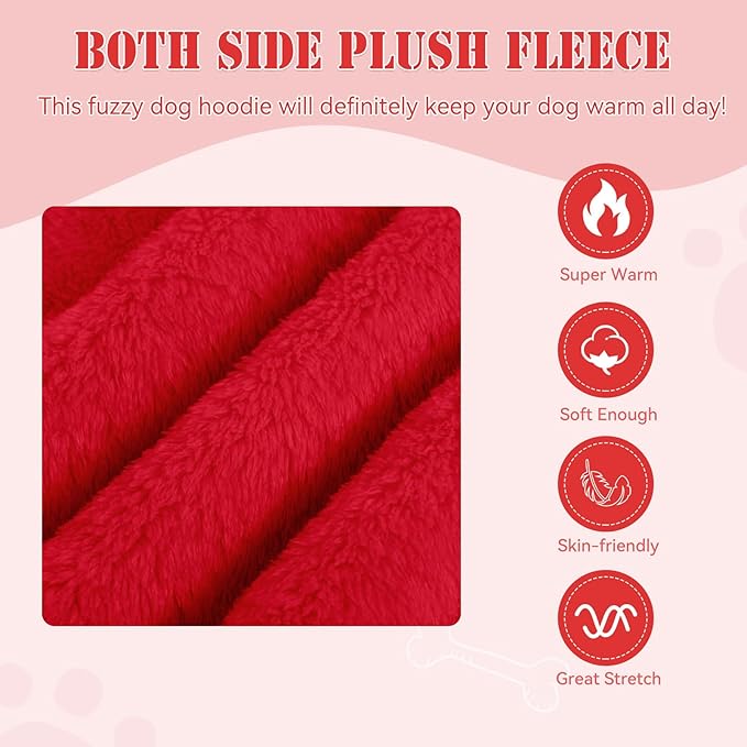 Fuzzy Dog Sweaters for Small Dogs Dog Hoodie Pet Clothes Warm Soft Cozy Coats Hooded Sweatshirt Fleece Small Pet Hoodies Sweater(Red-S)