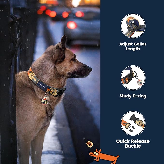 Dog Collar with QR Code ID Tag, Adjustable Pet Collar, Dark Blue, M