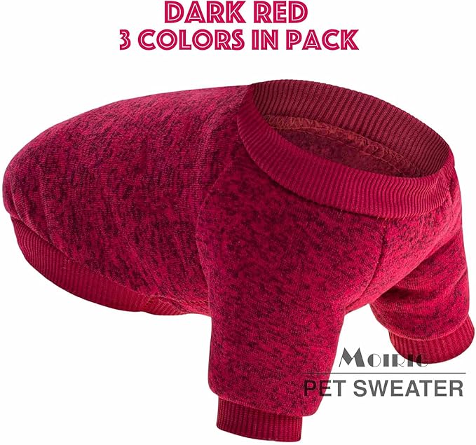 Dog Sweater, Dog Sweaters for Small Dogs, 2, 3 Pack Warm Soft Pet Clothes for Puppy, Medium Large Cat, Dogs Girl or Boy, Dog Shirt for Winter Christmas (Red+Green+Coffee, Large)
