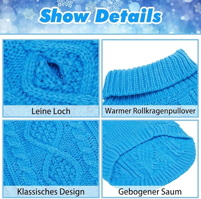BINGPET Thermal Knitted Dog Sweater for Small Medium Large Dogs,Winter Dog Cat Coat Warm Sweartershirts Outfits,Classic Cable Knit Turtleneck Pullover Dog Jumper Coat Warm Sweartershirts