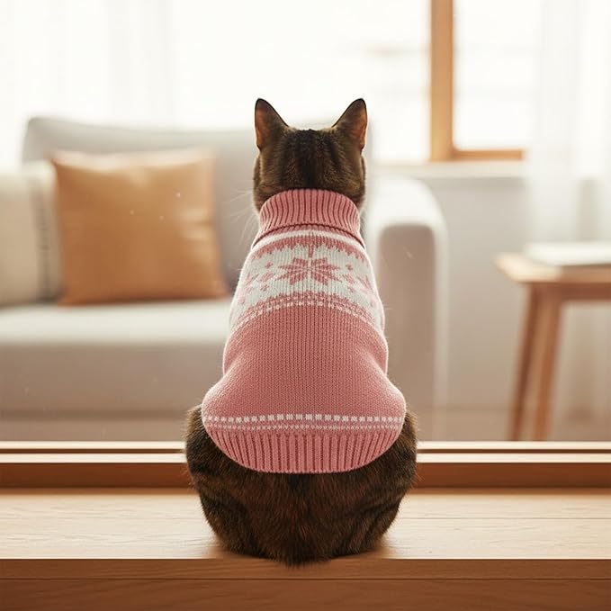 Grewear Colorful Stripes Pattern Pets Knit Sweater, Warm Comfortable Knit Sweater for Pets, Soft Cozy Winter Pet Clothes, Stylish Multi-Colored Sweater for Dogs & Cats Pink XXL