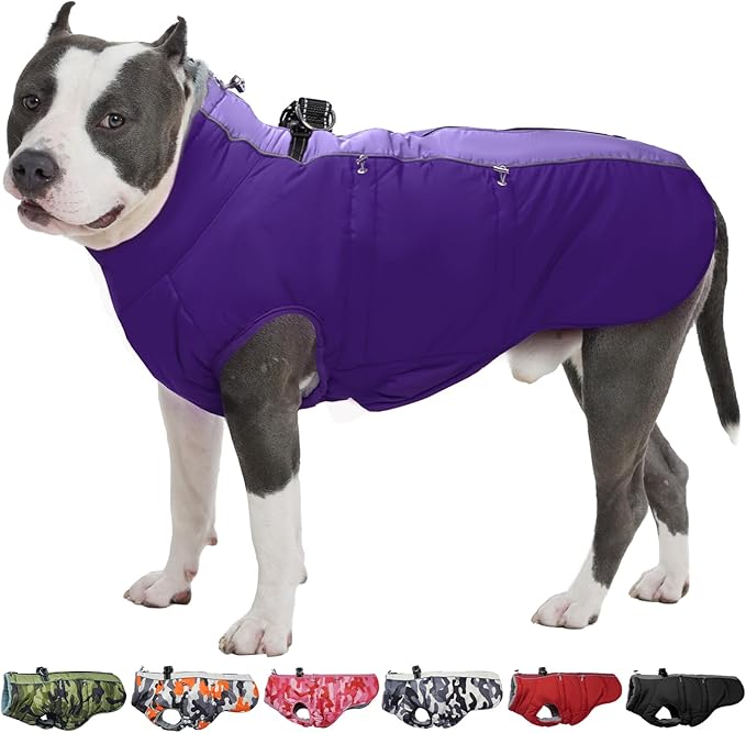 Dog Coat Winter Warm Dog Jackets for Medium Dogs Reflective Snowsuit with Harness Fleece Dogs Snow Jacket Vest Waterproof Pet Clothes for Cold Weather