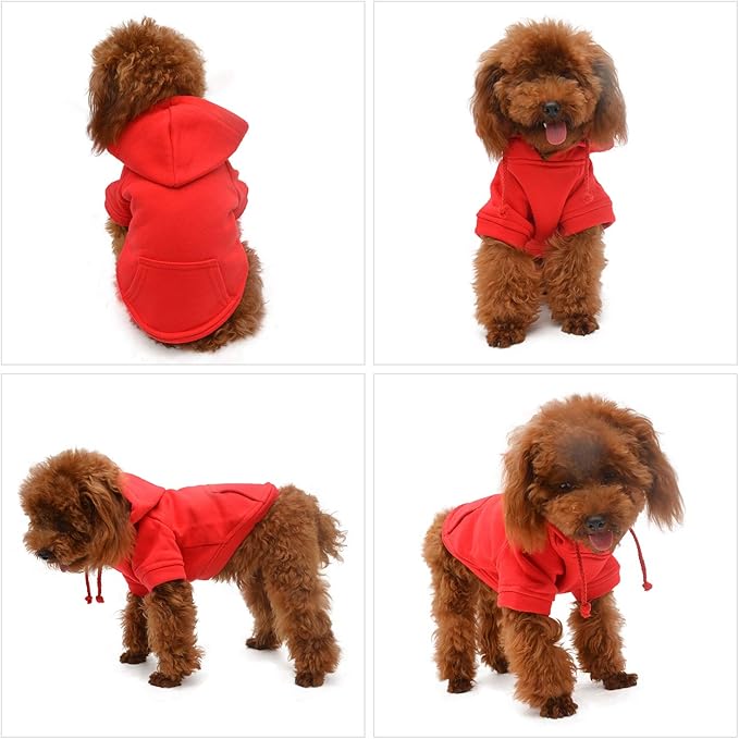 Lovelonglong Blank Basic Hoodie Sweatshirt for Dogs 100% Cotton Fits Small Medium Dachshund Large Dog Red S