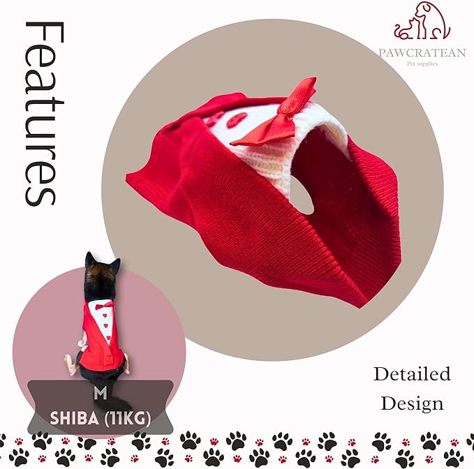 Cute Sweater for Dogs and Cats Soft Flannel Pet Outfit Warm and Cozy Animal Hoodie Small to Large Pet Clothes for Halloween Parties and Everyday Wear (Medium, Red Bowtie)