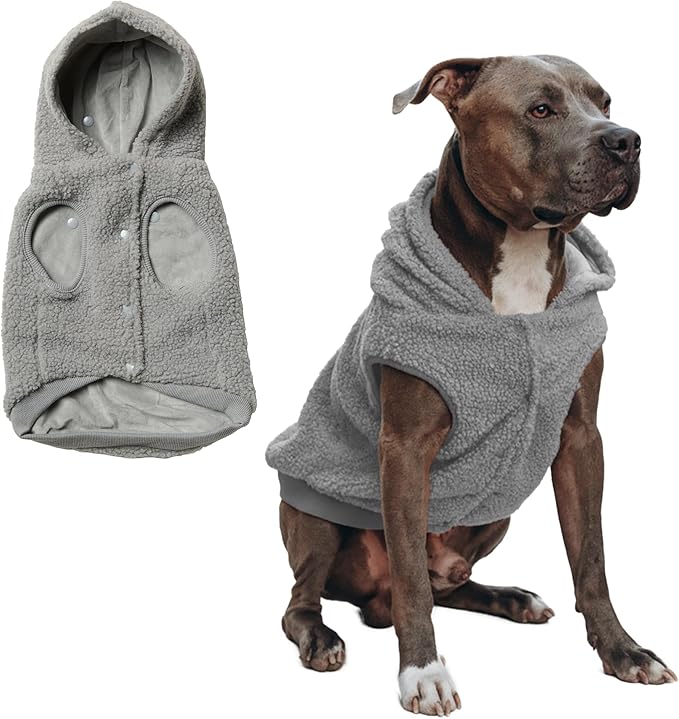 Spark Paws Fleece Dog Jacket, Hooded Sweater Vest, Warm Coat for Winter - Suitable for Small Medium Large XL XXL Breeds - Silver Grey - 4XL