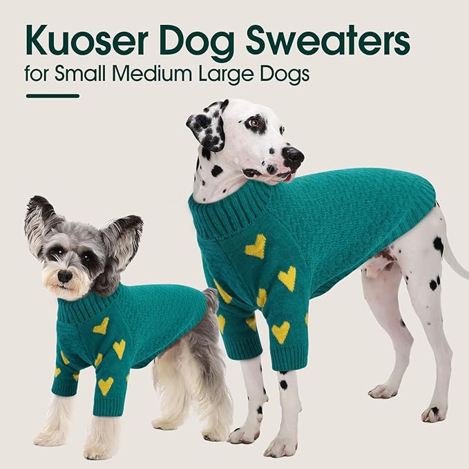 Kuoser Dog Sweater,Warm Dog Sweaters for Medium Dogs,Turtleneck Knitted Dogs Sweater Christmas Outfit,Cold Weather Pet Winter Clothes Doggie Pullover Girls Boys for Fall Xmas,Green M