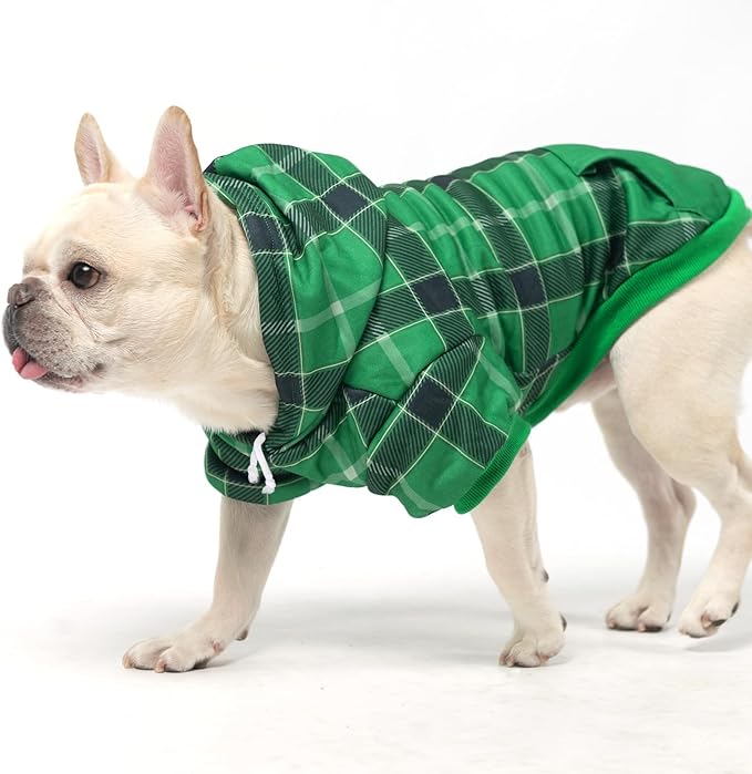KOOLTAIL Plaid Dog Hoodie for Small Medium Large Dogs - Pet Clothes Sweater with Hat and Pocket for Cold Weather Winter, Warm Soft Dog Hooded Sweatshirt Coat Outfit for Puppy Cats Girls Boys Green M