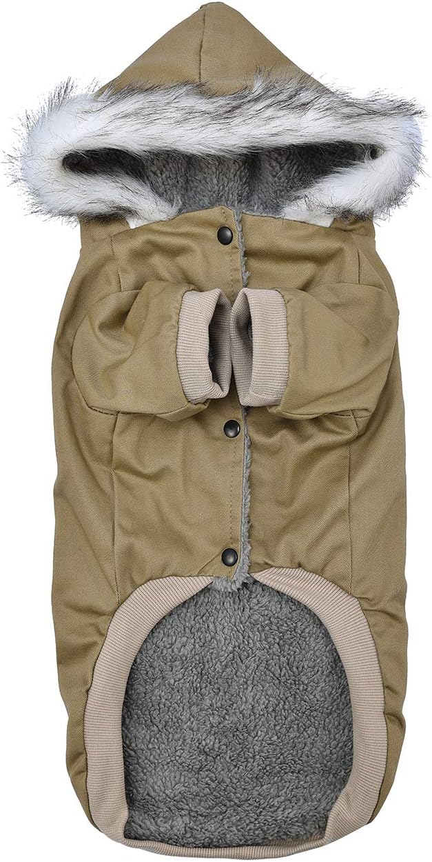 Warm Dog Hooded Trench Coat Windproof Parka Jacket for Cold Weather (XL, Khaki)