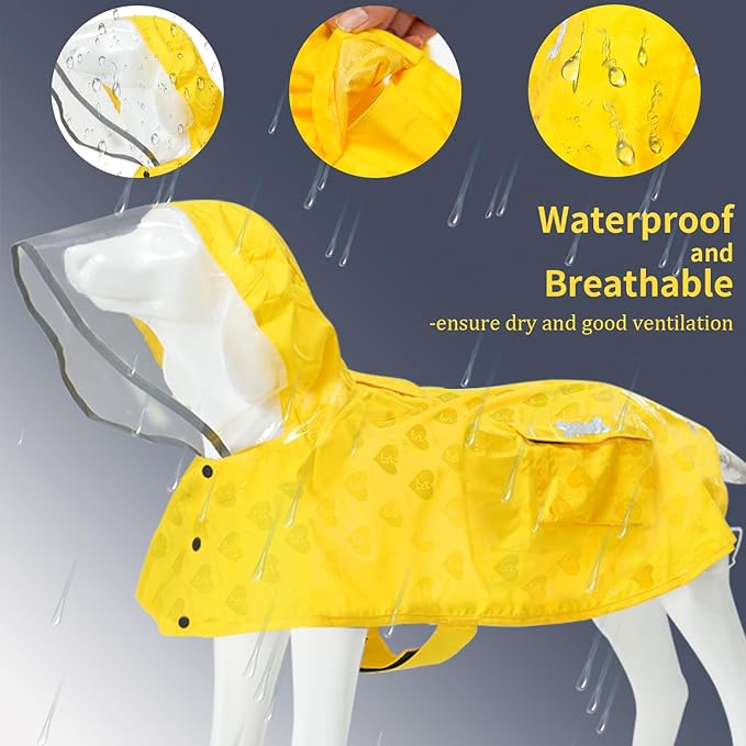 Waterproof Dog Raincoat, Adjustable Reflective Lightweight Pet Rain Clothes with Poncho Hood (Yellow(Water-Activated Color Change), X-Small)