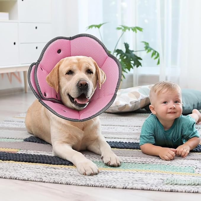 AuraPaw Dog Cone Collar After Surgery,Adjustable Soft Dog Cat Recovery Collar to Stop Licking Wounds,Comfortable Light-Weight Elizabethan Collar for Dogs Anti-Bite Lick Protective Wound,Pink,S