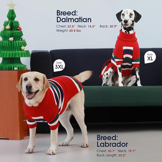 IECOii XXXXL Dog Sweater - Knitted Big Dog Sweater for Extra Large Breeds, Cold Weather Outfits for Doberman, Great Dane, Red Dog Sweater