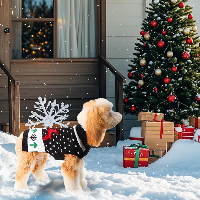 TONY HOBY Dog Christmas Sweater Puppy Cold Weather Pullover Classic Knitwear, Doggy Winter Coat Small Doggie Sweater, Thick Warm Winter Pet Clothes, Knitted Warm Dog Sweatshirt (L, Black)