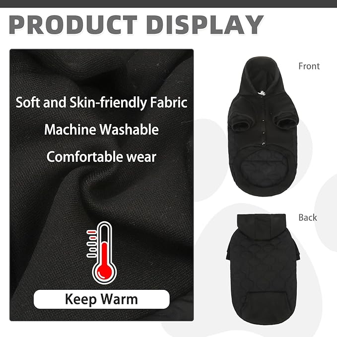 KOOLTAIL Warm Dog Winter Coat for Small Dogs, Waterproof Puppy Jacket with Leash Hole, Cold Weather Pet Vest for Winter, Soft Pet Hoodie Sweater Sweatshirt Clothes for Puppy Cats Girls Boys Black L
