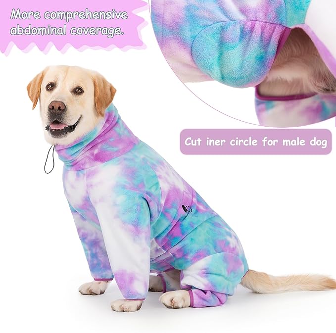 Dog Winter Coat for Large Medium Small Dogs, Warm Fleece High Collar Full Body Dog Jumpsuit Comfortable Onesie Apparel (Purple Blue, 7X-Large)
