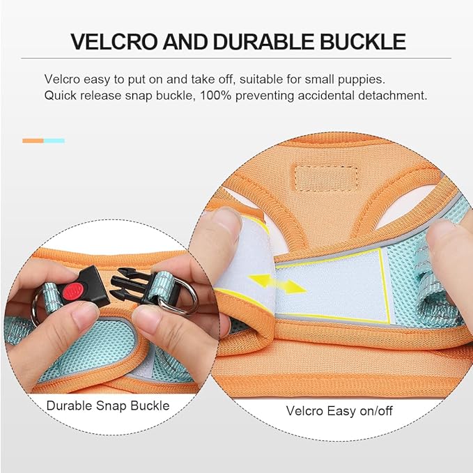 Mercano Soft Mesh Dog Harness and Leash Set, No-Chock Step-in Reflective Breathable Lightweight Easy Walk Vest Harnesses with Safety Buckle for Small Dogs, Cats (XS, Orange Blue)