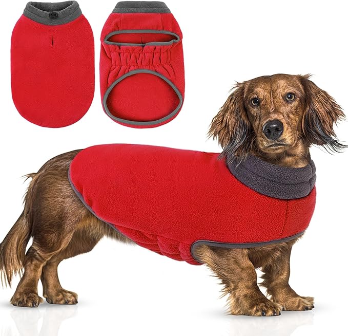 Queenmore Dog Sweater,Soft Fleece Vest Pullover Dogs Jacket with Elastic Stretchable,Warm Winter Dog Coats Cold Weather Doggy Dachshund Sweaters for Small Dogs Cats Boy or Girl (Red, XL)