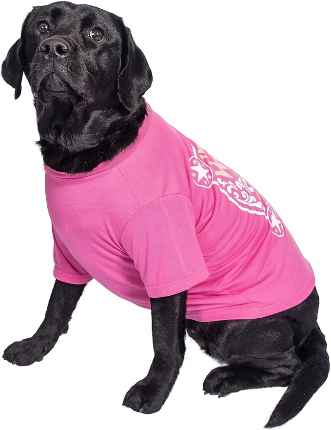 Wrangler Dog Shirt – Western Cowboy Rope Logo Pet Tee for Small to XL Dogs – Pull-on Machine Washable Dog T-Shirt (Pink, L)