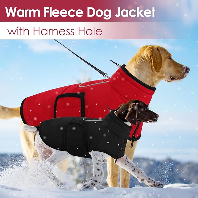 AOFITEE Coats for Extra Large Dogs, Warm Dog Winter Jacket with Harness Hole, Reflective Snowsuit Puffer Jacket for Large Dogs, Windproof Cold Weather Coats for Border Collie, Golden Retriever, 2XL