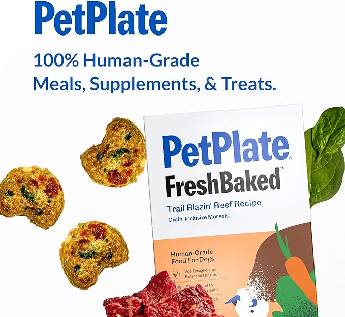 PetPlate Trail Blazin' Beef FreshBaked Dry Dog Food Grain-Inclusive, Gently Baked and Air-Dried Human Grade Dog Food, Formulated with Prebiotics and Postbiotics, No Fillers or by-Products, 2lbs