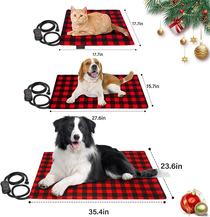 Pet Heating Pad, Adjustable Temperature Heated Dog Bed with Timer, Outdoor Waterproof Pad with Anti-Chew Cord, Overheat Protection Warming Mat for Small Medium and Large Dogs (L:23.6"x35.4")