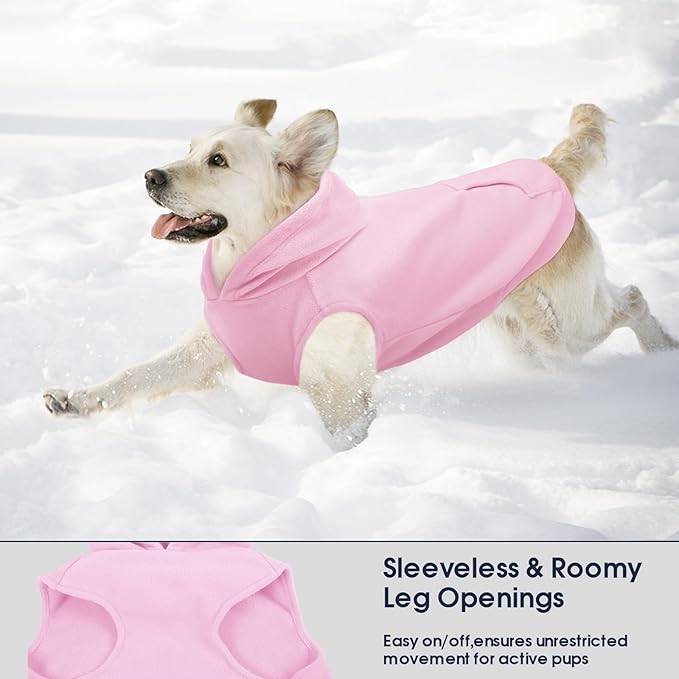 IECOii Dog Hoodie,Polar Fleece Dog Sweatshirt Fall Dogs Sweater with Hood,Warm Sweaters for Medium Dogs Boy Girl,Sleeveless Pet Hoodie Medium Size Winter Clothes for Pug,Jack Russell,Pink,M