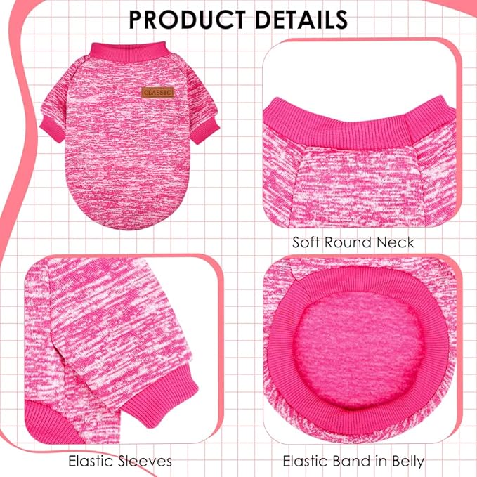 3 Pack Dog Sweaters for Small Dogs Girl Boy Winter Fleece Clothes Warm Soft Dog Sweatshirt Outfit for Dogs Cats Pet Apparel (Rose+Red+Pink, Large)