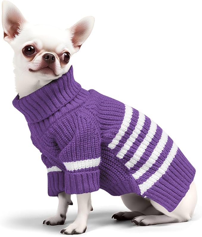 Haloumoning Small Dog Pullover Sweater, Striped Knitted Pet Sweaters for Fall Winter Dog Clothes, Turtleneck Thick Warm Clothes for Small Medium Large Dogs