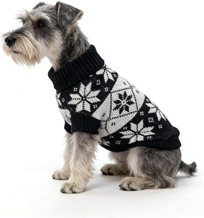 Small Dog Cold Weather Sweaters – Warm Knit Turtlenecks, Cozy Pet Pullovers Dog Clothes with Leash Hole for Chihuahua Bulldog Pug Beagles (Black/White, X-Large)
