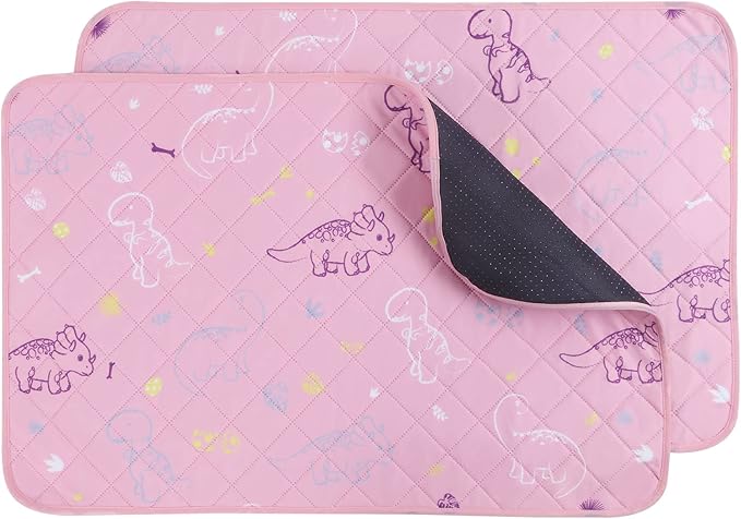 IEUUMLER Washable Pee Pads for Dogs, 2 Pack Non-Slip & Waterproof Pack Whelping Pad, Reusable Washable Puppy Potty Training Pad with Fast Absorbent for Playpen EU007 (Pink Dinosaur, 30"X20"-2pcs)