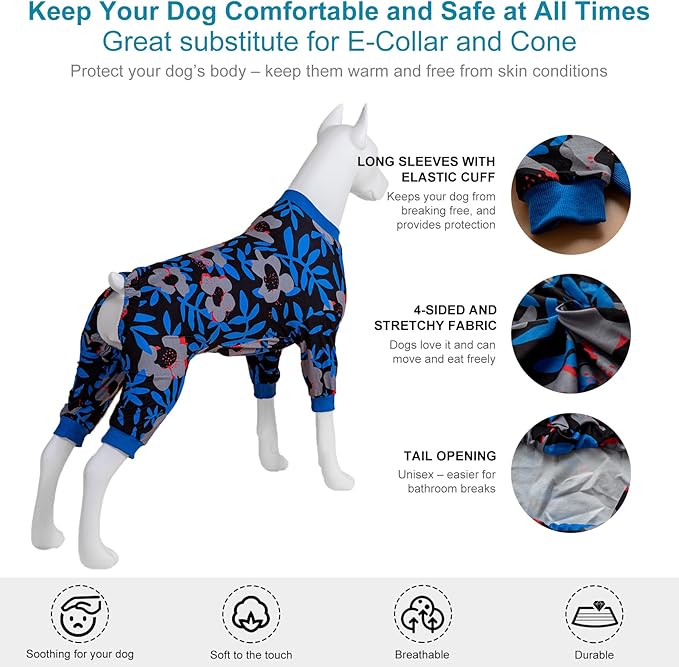 LovinPet Large Dog PJs, Long Sleeve Shirt for Dogs, Anti Licking Wound Care Pajamas, Stretchy Skin, Friendly Fabric, Nighttime Print, Large Dog Pajamas, Jammies,Medium