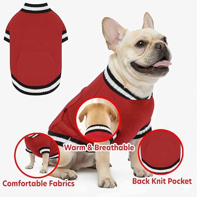 Grewear Pets Knit Sweater with Knit Back Pocket, Warm Comfortable Sweater for Pets, Soft Cozy Winter Pet Clothes, Stylish Multi-Colored Sweater for Dogs & Cats Red XS
