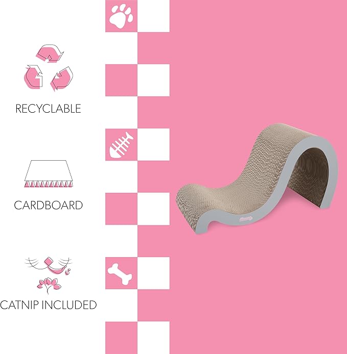 THE LICKER STORE CSR1013E Kona 27" Modern Cardboard Double-Sided Wave Cat Scratcher with Catnip, Fog