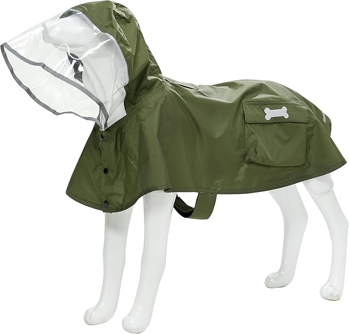 Waterproof Dog Raincoat, Adjustable Reflective Lightweight Pet Rain Clothes with Poncho Hood (Army Green, Medium)