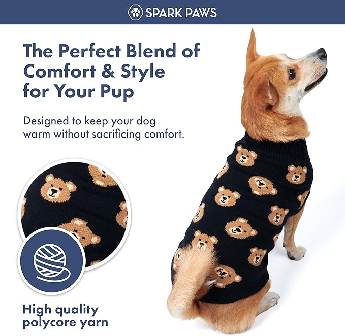 Spark Paws Knit Dog Sweater – Ultra Soft Warm Winter Dog Sweater for Small, Medium & Large Dogs – Stretch Fit Pet Sweater for French Bulldog, Pitbull, Girl & Boy Dogs Jacket, (Broken Teddy, XL)