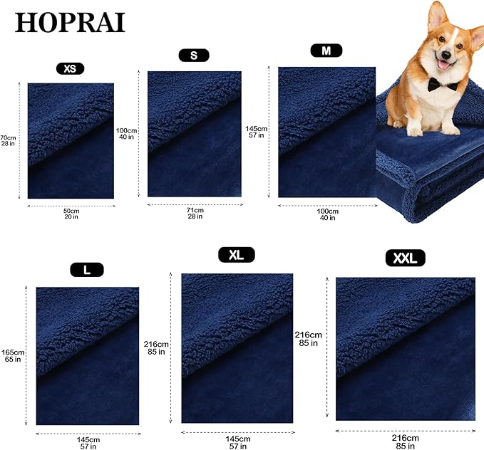 HOPRAI Waterproof Pet Blanket for Medium Large Dogs Washable Fluffy Thick Jacquard Shag Fleece Warm Sherpa Pet Blanket Cats Puppy Couch Protection (Navy Blue XL57*85inches)