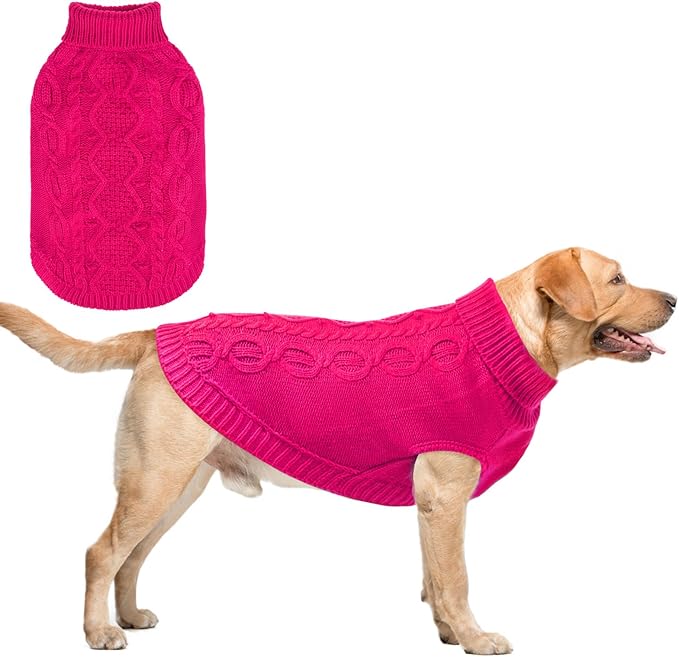 SCENEREAL Knitted Dog Sweater for Large Medium Small Dogs, Cat Dog Winter Coat Warm Sweatershirts Outfits, Classic Pet Clothes with Leash Hole, Soft Pet Knitwear Apparel for Girls Boys, Rose Red XL
