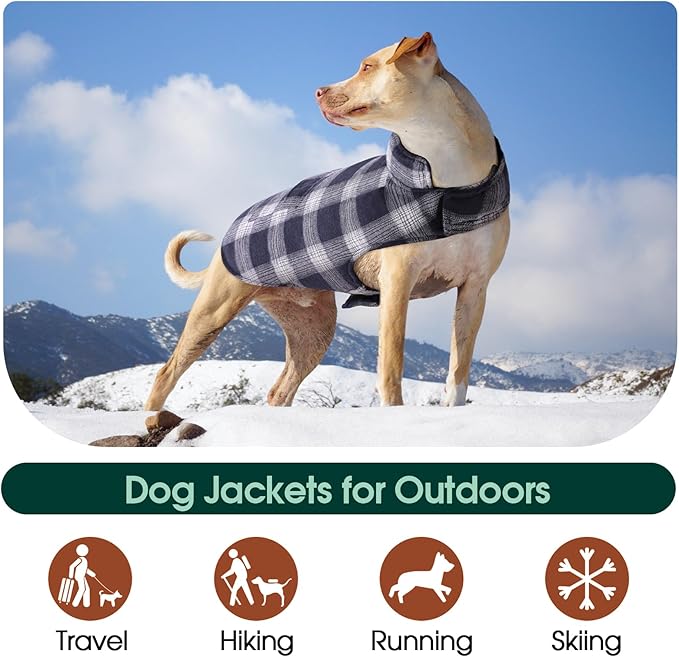 Kuoser Reversible Winter Coat, British Style Jacket for Small Medium Dogs - Warm, Windproof Puppy Cold Weather Vest, Blue M
