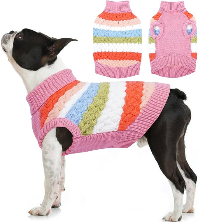 Kuoser Dog Sweater, Large Sweaters for Dogs Doggy Turtleneck Christmas Thanksgiving Outfit, Thick Warm Knitted Dog Winter Vest Puppy Fall Sweater, Pet Cold Weather Sweatshirt Warm Clothes, Pink L