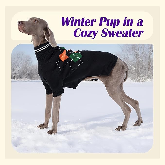 Dog Sweater for Medium Large Dogs, Cold Weather Cable Knit Pullover, Thick Warm Turtleneck Winter Clothes for French Bulldog, Labrador, Golden Retriever, German Shepherd, Great Dane- Blue M